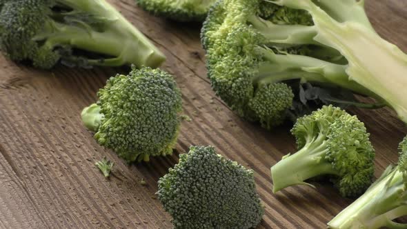 Fresh broccoli on the wooden table 