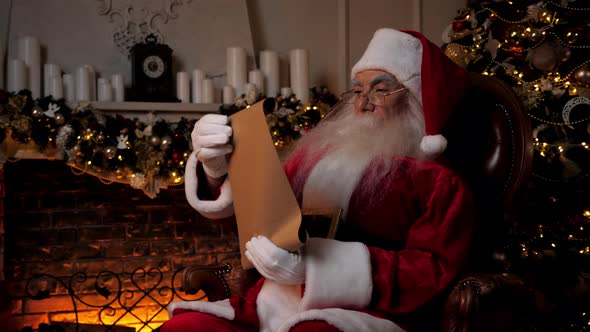 Santa Claus Reading Letter with List Gifts From Children for Christmas Holidays alt