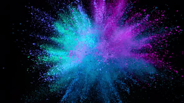 Super Slow Motion Shot of Color Powder Explosion Isolated on Black Background at 1000Fps alt
