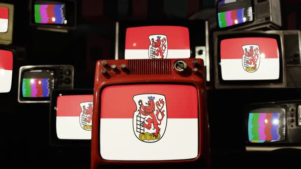 Flag of Wuppertal, Germany, on Retro TVs.