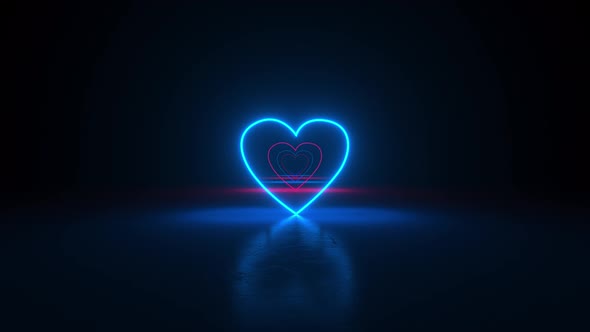 Abstract futuristic corridor with pink blue hearts alt