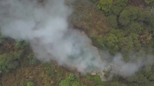 Aerial view of steaming hot pool