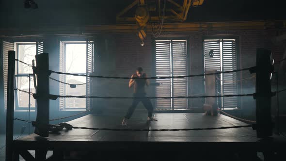 Lightweight Boxer Training Hard On The Ring In Vintage Stylized Gym