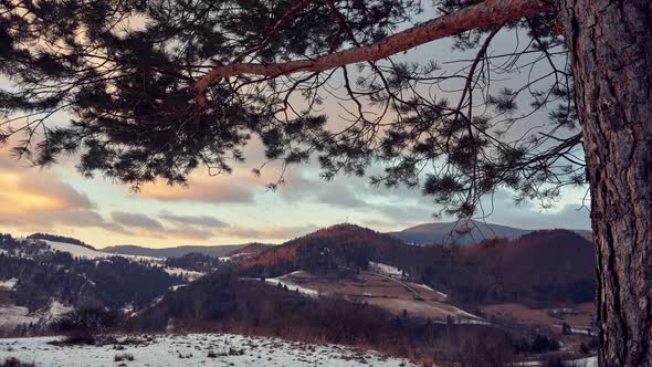 Colorful Twilight in Winter Rural Landscape alt
