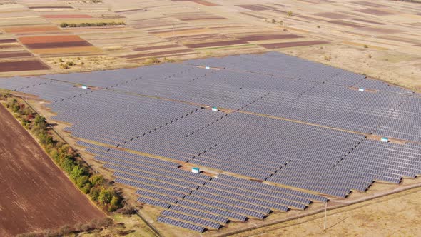 Aerial View of Solar Panels Farm Solar Cell with Sunlight