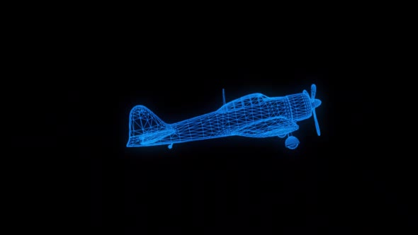 Airplane vintate 3D rotate wireframe