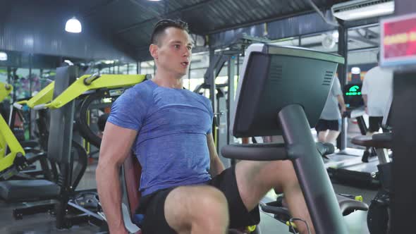 Caucasian Active fitness trainer or athlete male workout for health care and maintain muscle. alt