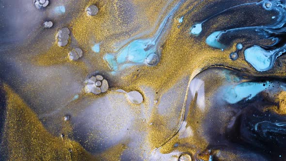 Abstract Acrylic Paint Spread Blast Explode Galaxy. Bright colored bubbles sparkling. alt