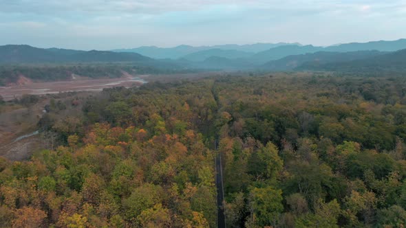 Aerial view of a road driving through the forest, Manali, india. alt