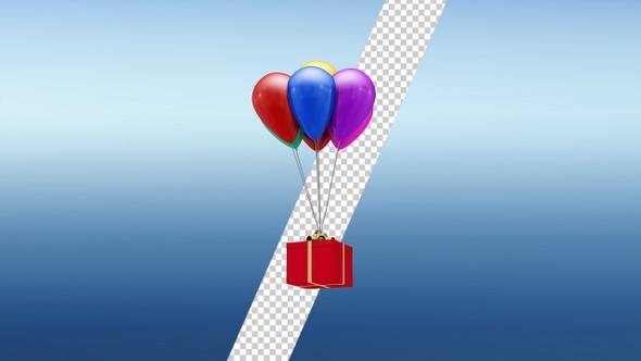 Gift Box Floating With Colorful Balloons