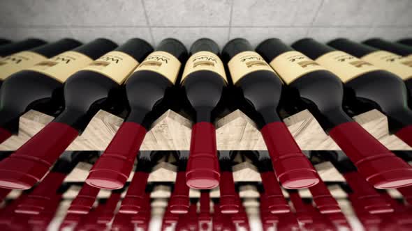 Animation showing huge amount of wine bottles on the wooden shelve. Loopable. HD alt