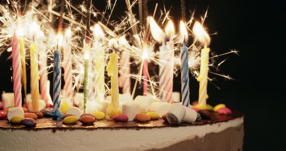 Birthday Cake with Sparkler and Candles