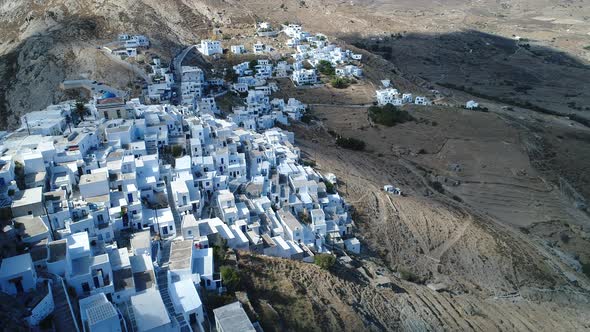 Village of Chora on the island of Serifos in the Cyclades in Greece from the sky alt
