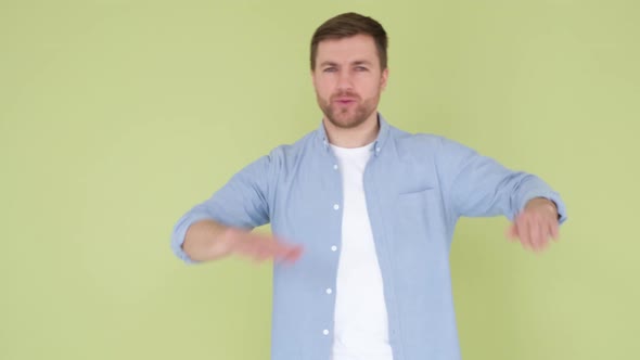 American Student Dancing on the Background in the Studio alt