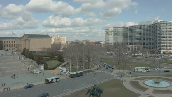 Long Panning Aerial Drone Shot Showing Philadelphia Museum of Art and Downtown alt