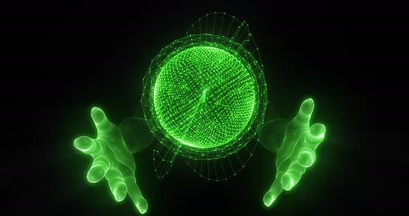 hand on Global network world map digital artificial intelligence Ai technology Data cloud 5G Green alt