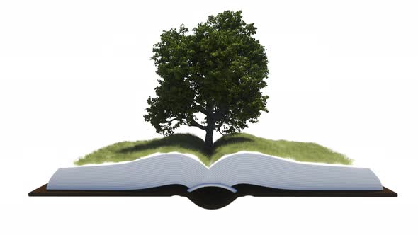 A Tree And Grass Grow Out Of The Pages
