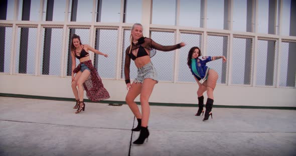All Girl Dance Crew Performing Routine On Rooftop alt
