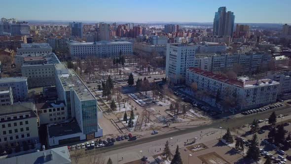 Aerial Panorama of Russian City at Sunny Winter Day High Buildings