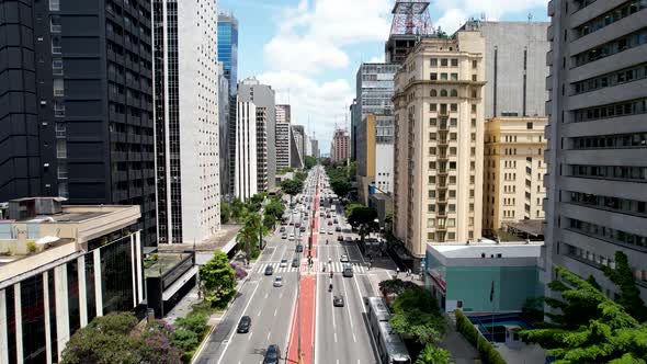 Paulista Avenue at downtown Sao Paulo Brazil. Tourism landmark. alt