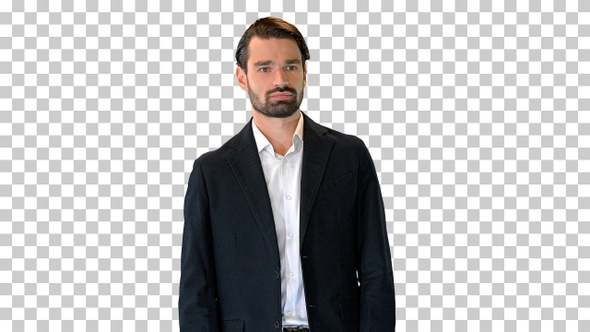 Fashionable businessman in a suit walking slowly, Alpha Channel alt