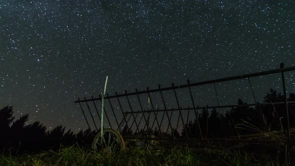 Stars Sky with Milky Way Moving over Horse Cart alt