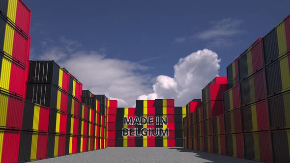 Containers with MADE IN BELGIUM Text and National Flags alt