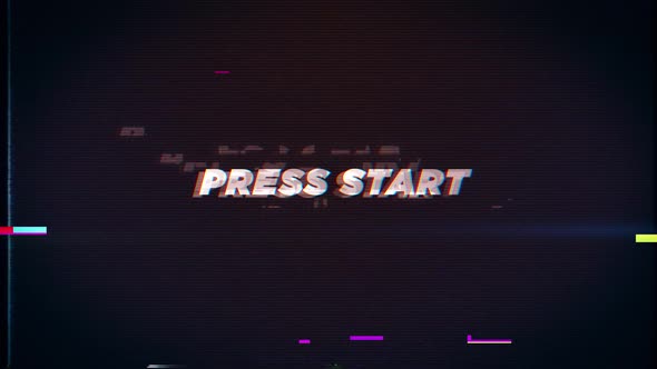 Press Start text glitch effects concept with VHS Background alt