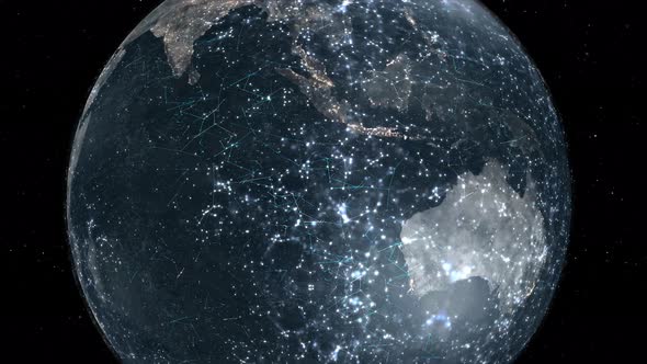 Connected World earth spin with fractal data connections alt