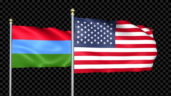 Karelia And United States Two Countries Flags Waving alt