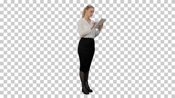 Businesswoman standin with digital tablet, Alpha Channel
