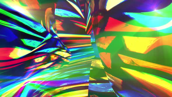 Distorted Abstract Warped Stained Glass Looping Background With Light Rays