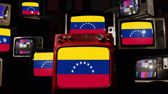 Flag of Venezuela on Retro TVs. 4K.