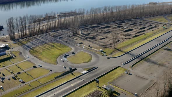 Aerial View Of Mission Raceway Park With Racecars Driving And Drifting. Car Racing Track In Mission, alt