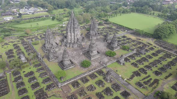 Aerial view hindu temple Prambanan in Yogyakarta, Indonesia. alt