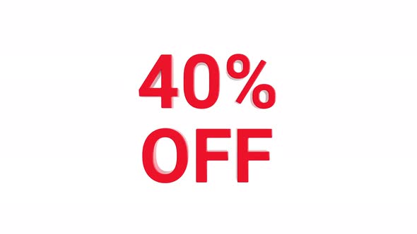 40 Percent Off Discount Text Motion Graphic Element Minimalistic Animation Red on White Background alt