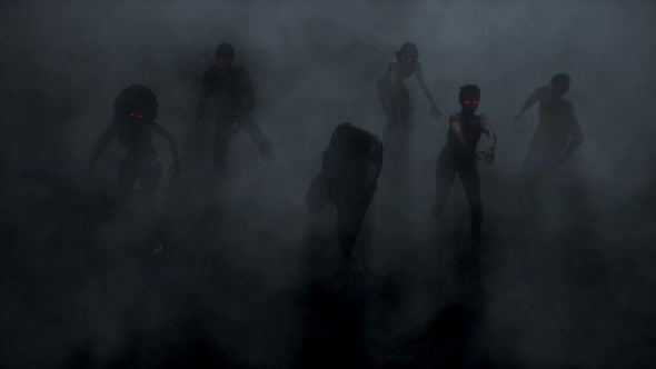 Group of Scary Attacking Zombies