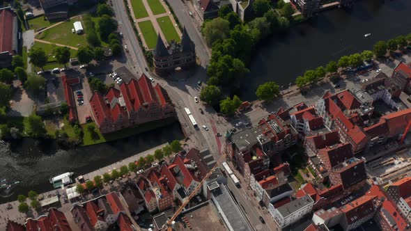 High Angle View of Old Town with Red Brick Buildings alt