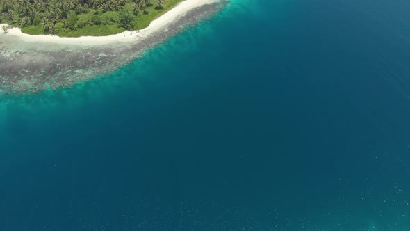Aerial: flying over desert beach white beach tropical caribbean sea alt