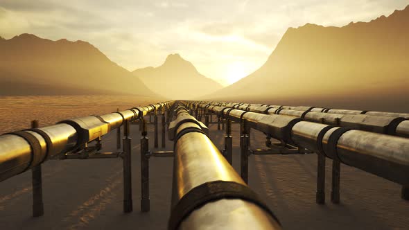 A pipeline running through the scenic desert during beautiful sunset. 4K HD