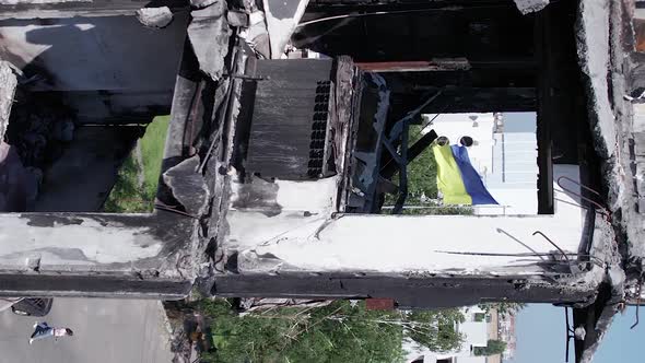 Vertical Video of a Destroyed Residential Building During the War in Ukraine alt