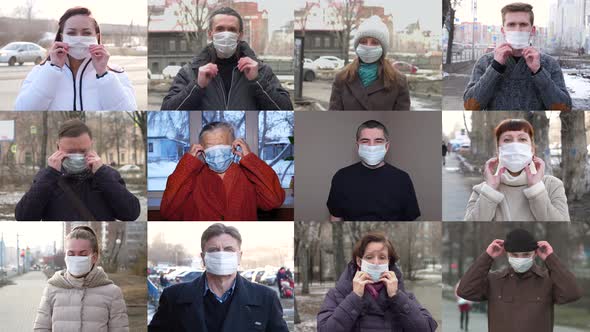 Various People in Protective Masks.