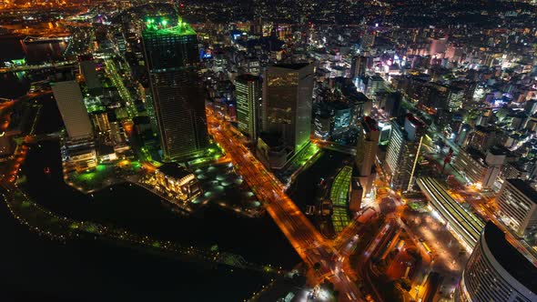 time lapse of Yokohama Cityscape at night, Japan alt