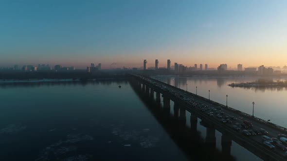 Sunset Over the Bridge in the Kyiv