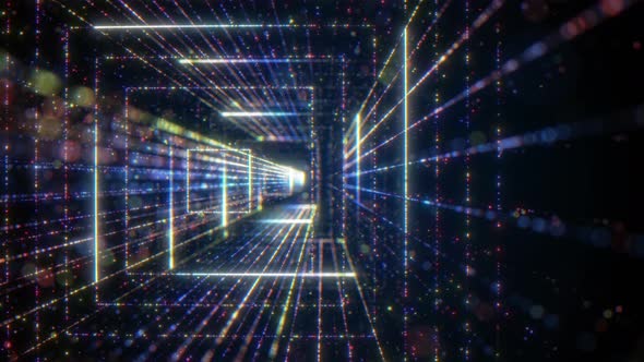 3D Big Data Digital Tunnel Square with Futuristic Matrix
