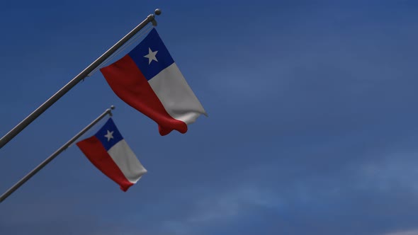 Chile Flags In The Blue Sky - 4K