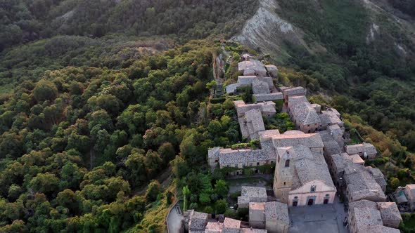 Civita di Bagnoregio, Italy. Medieval town on top of plateau. Aerial view