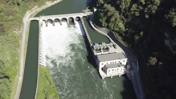 Hydroelectric Power Plant River Aerial View