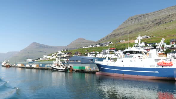 Ferry Arriving at the Port in Klaksvik alt