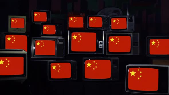 Flags of China and Retro TVs. 4K Version.
